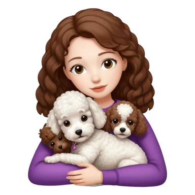 Beautiful woman with pale skin and brown hair hugging a white poodle dog sticker