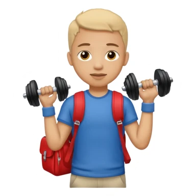 light skin student with school bag on back and dumbell in hand sticker
