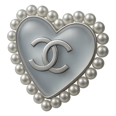 Keep the classic Chanel heart, metallic silver finish, pearl border, interlocking C's, sophisticated and iconic, with no background. sticker