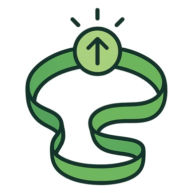 stylized green power ring called Elasticity, with a flexible, bending band, glowing softly, icon style sticker