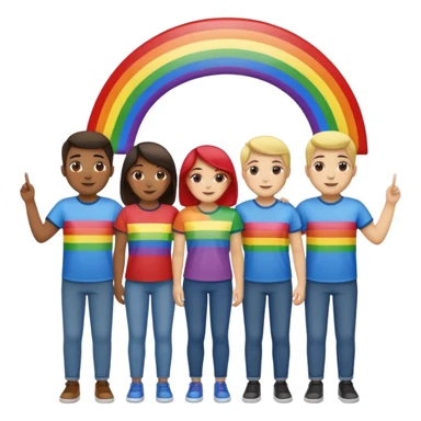 a huge group of people with the same matching shirts. and a rainbow flags behind  sticker