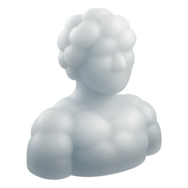 person made entirely of white fluffy convex clouds, shoulder up, front view, matte glass style sticker