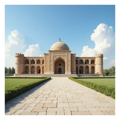 photorealistic illustration of the Khan's Palace in Bakhchisaray, detailed architecture, bright daylight, clear sky, matching the reference photo as closely as possible sticker