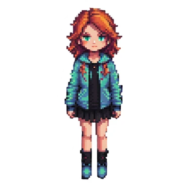 modern pixel art female character with contemporary clothing and hairstyle sticker