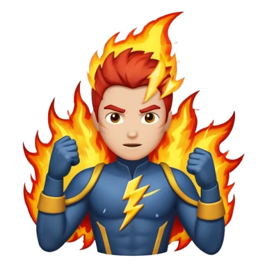 A hero standing tall, with lightning bolts and fire surrounding them sticker