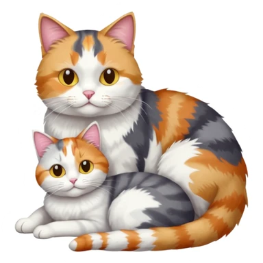 full body colourful light patched calico + white tabby cat cuddling a large grey and white cat  sticker