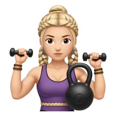 Una Kettlebell con la parte delantera con una vikinga que sea mujer con trenzas sticker