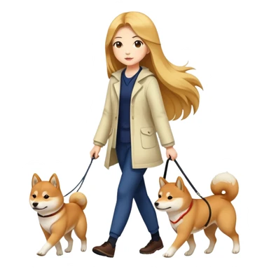 Long-haired beautiful girl walking the Shiba Inu sticker