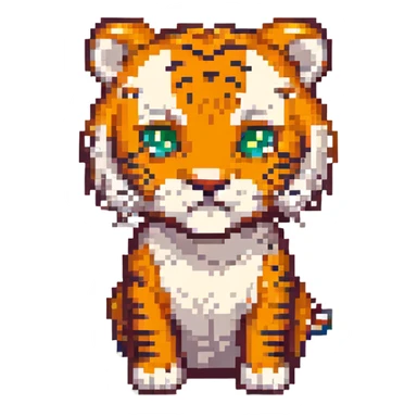 pixel art style tiger, chibi proportions, cute and small sticker