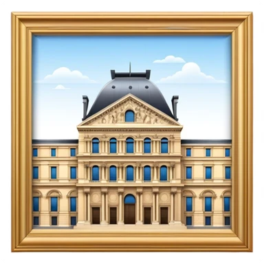 Cinematic Realistic Louvre Museum Landmark Emoji, depicted with the historic museum facade and glass pyramid rendered with lifelike detail and elegant, ambient lighting. sticker