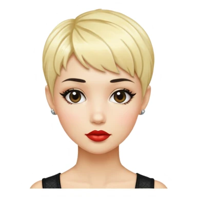 woman pixie cut blonde textured black hair shiny glossy lips sticker