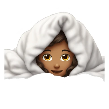 cute brunette teen cuddled in a fluffy white blanket sticker