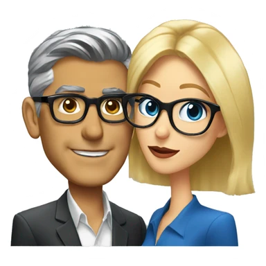  George Clooney and blonde woman with blue eyes and glasses kisses  sticker