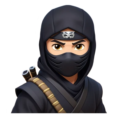 clash-of-clans-aesthetic_-cinematic-mysterious-male-ninja-portrait-emoji, rendered in a flat, vector-style with minimal shading and bold, simplified shapes, with a head slightly turned revealing intense, focused eyes, perched crouched next to an agile trained panther tiger with glossy fur moving silently through shadowed urban rooftops and moonlit alleyways. sticker