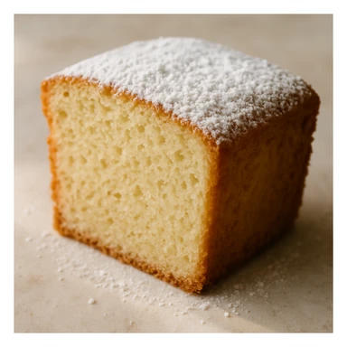 a slice of pound cake with a light dusting of powdered sugar sticker
