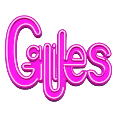 Pink neon sign with the word Giles sticker