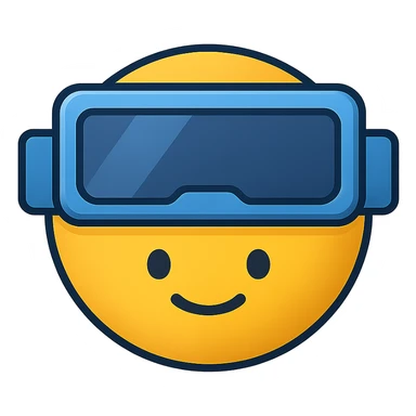 yellow face with blue robot visor, digital illustration sticker