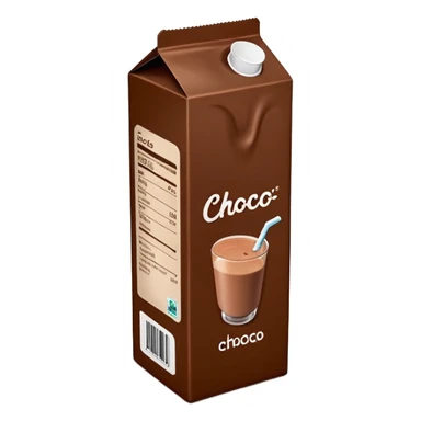 Tall thin chocolate milk carton with text that says "choco" sticker