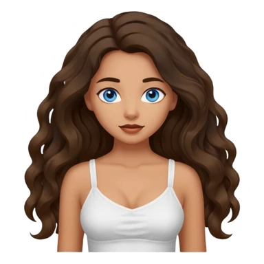 Girl with olive skin, blue eyes, brown dark insanely wavy long hair, white camisole, this pose 💁‍♀️ sticker