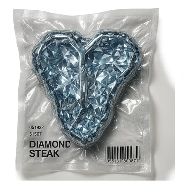 meat steak made of diamond, glossy and puffy, no background sticker