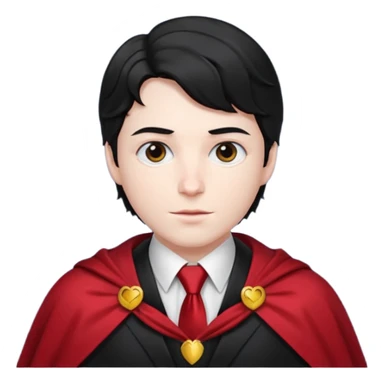 Wavy black hair, red tie, red-and-black cape. Classic vampire look with a formal twist. sticker