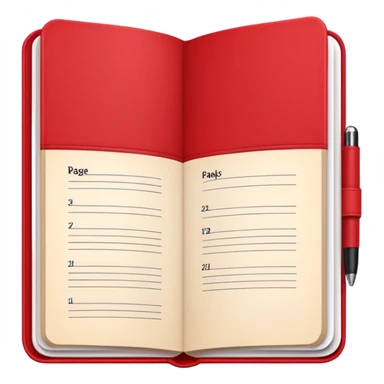 emoji of an open agenda with a red cover, visible pages, simple details sticker