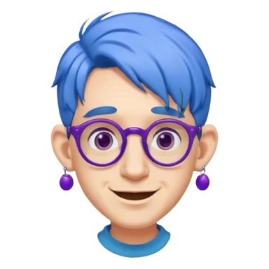 blue haired man mid length hair with big ears and purple earrings and spectaclesi happy sticker