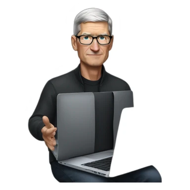 tim cook with a black macbook pro sticker