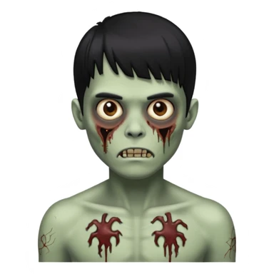 Menino de cabelo liso preto com franja zumbi sem camisa sticker