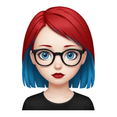 Emo Caucasian girl with blue eyes, black and red hair with glasses sticker