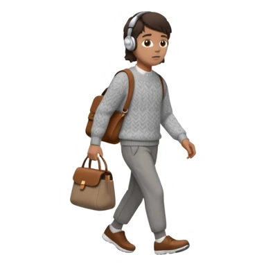 걷고 있는 사람
옷은 겨울에 어울리는 니트와 하의를 입었고 숄더백을 매었다.
머리카락 색깔은 어두운 갈색, 풀은 긴머리를 하고 있다 
귀에는 애플의 에어팟이 착용되어 있다 sticker