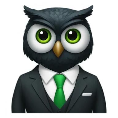 black and green owl in a suit sticker
