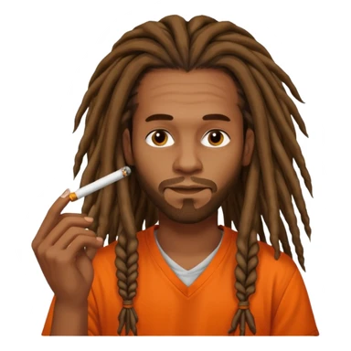 Brownskin man with long dreadlocks orange shirt smoking weed sticker