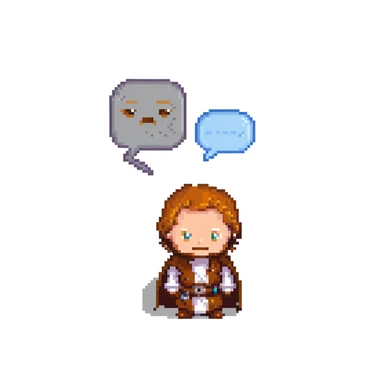 pixel art of Obi-Wan Kenobi with a speech bubble saying 'Hello there' sticker