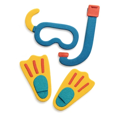 colorful and playful snorkel and flippers in paper-craft style sticker