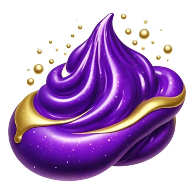 Cinematic Realistic Shiny Slime Mixed with Glitter, thick and glossy with swirling metallic flecks suspended inside, a dynamic mix of deep purple and golden sparkles, light catching every shimmer, flowing smoothly with realistic folds and ripples, glowing with an enchanting, almost liquid-metal effect. sticker