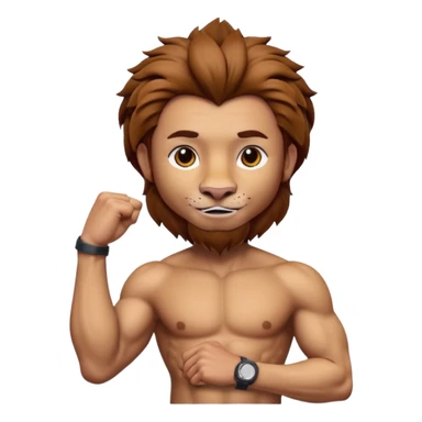 A 3D cartoon man with a detailed lion head tattoo on his upper arm, strong pose, smooth shading, Memoji-style realism. sticker