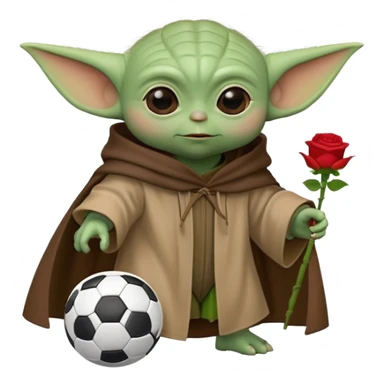 baby yoda kicking a soccer ball with small roses beside him sticker