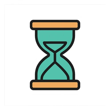 hourglass icon in color #7CB4A9, flat color, simple, bold lines, no text sticker