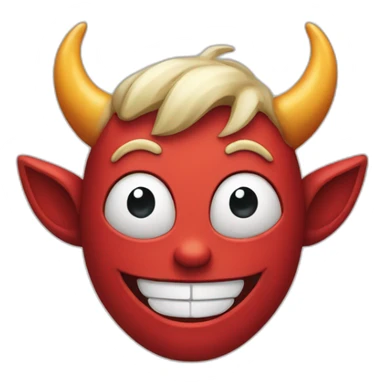 a cheerful face shows a gesture of fun and on his head he has devil horns sticker