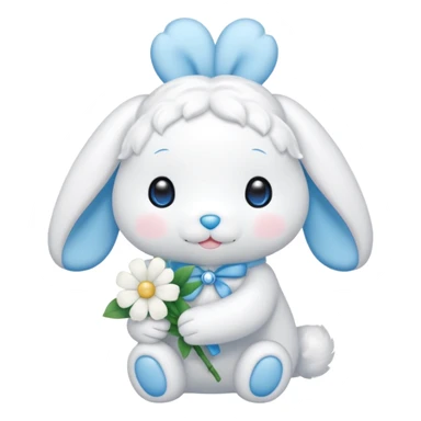 El muñeco de Sanrio llamado Cinamonrroll con una flor en la mano sticker