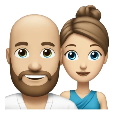 Bald man with beard and long straight brown haired woman with blue eyes  having a tea Time  sticker