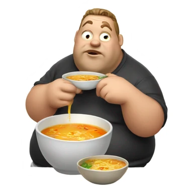 fat guy eating soup sticker