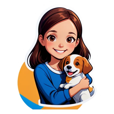 girl smiling with dog outdoors sticker