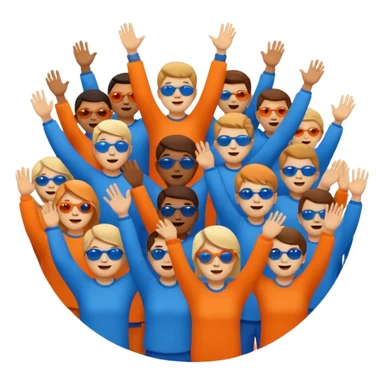 A cheering  within a circle of shades of orange and blue sticker