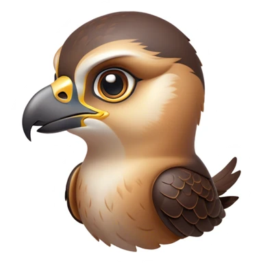 Cinematic Cute Falcon Portrait Emoji, Head tilted playfully and inquisitively, featuring a sleek, agile form with a delicately curved beak and round, sparkling eyes full of spirited charm, Simplified yet irresistibly adorable features, highly detailed, glowing with a warm, inviting glow, high shine, affectionate and lively, stylized with a touch of whimsical aerial grace, soft glowing outline, capturing the essence of a mischievous yet endearing falcon that seems as if it could dart out of the screen into your heart! sticker