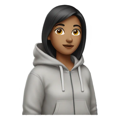 girl with black hair wearing light gray hoodie  sticker