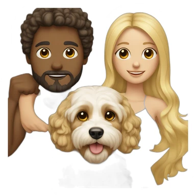 White Cavapoo with a blonde girl and a dark hair bearded guy sticker