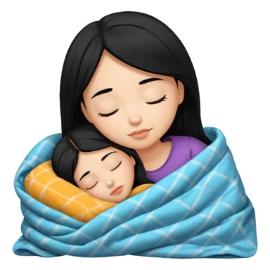 girl with black hair and light skin sleeping with blanket on sticker