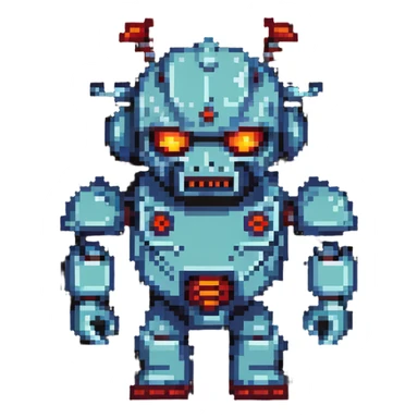 8-bit evil robot villain with angry expression sticker
